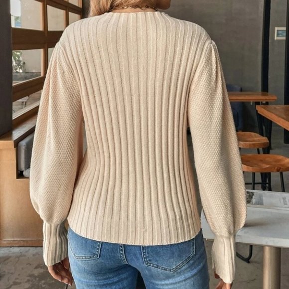 Strawberry Ribbed Knit Sweater Top Cozy Khaki - Picture 6 of 6